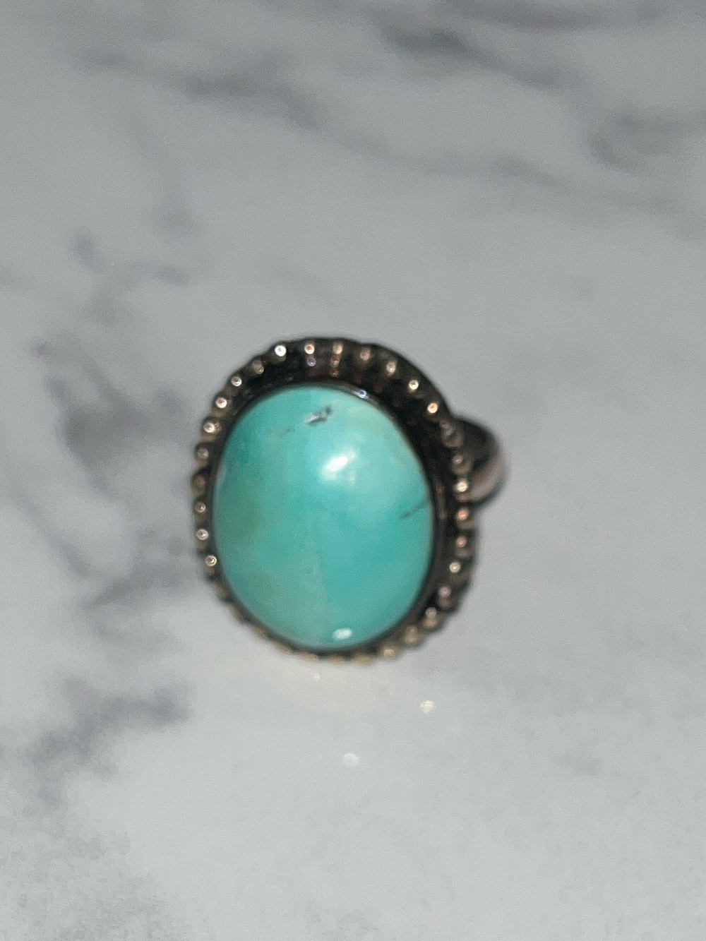 Turquoise Oval Sterling Silver Statement Ring size 6